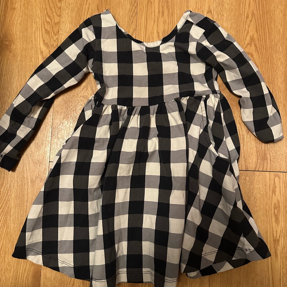 Hanna Andersson Black and White Plaid Kids Dress 3T